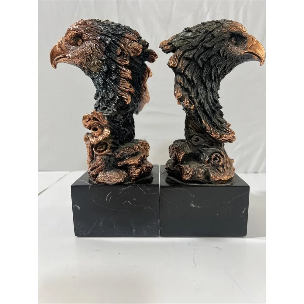 American Bald Eagle Head Bust Copper or Bronze Figure‎ Marble Base (2) Bookends